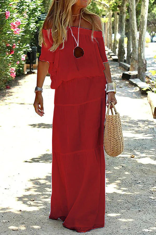 Carlena Off Shoulder Holiday Maxi Dress