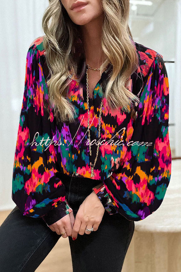 Jordynn Graffiti Printed Puff Sleeve Blouse