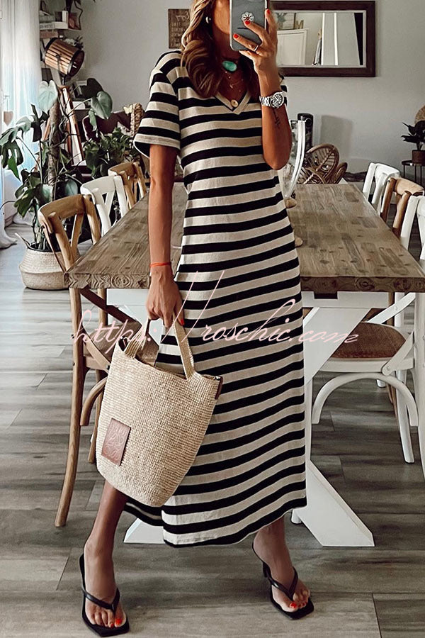 Brilliant Basics Stripe V Neck Casual Midi Dress