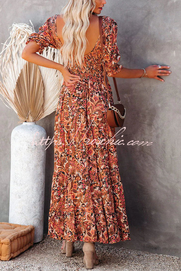 Autumn Grace Smocked Paisley Maxi Dress