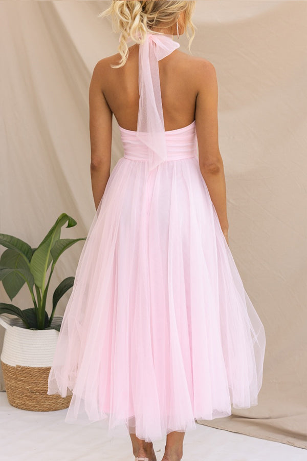 Fairy Vibes Tulle Gathered Detail Halter Maxi Dress