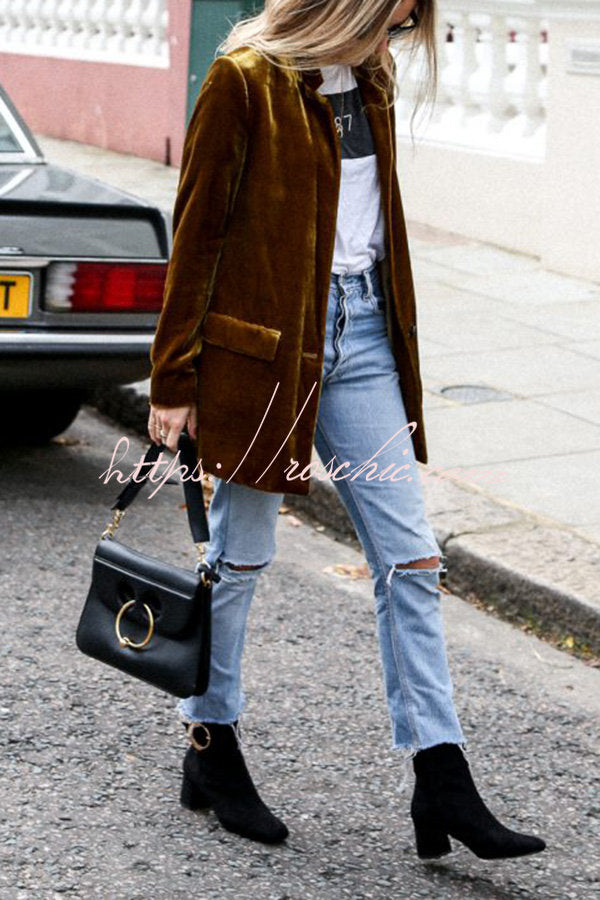 Eye Catching Street Style Velvet Blazer