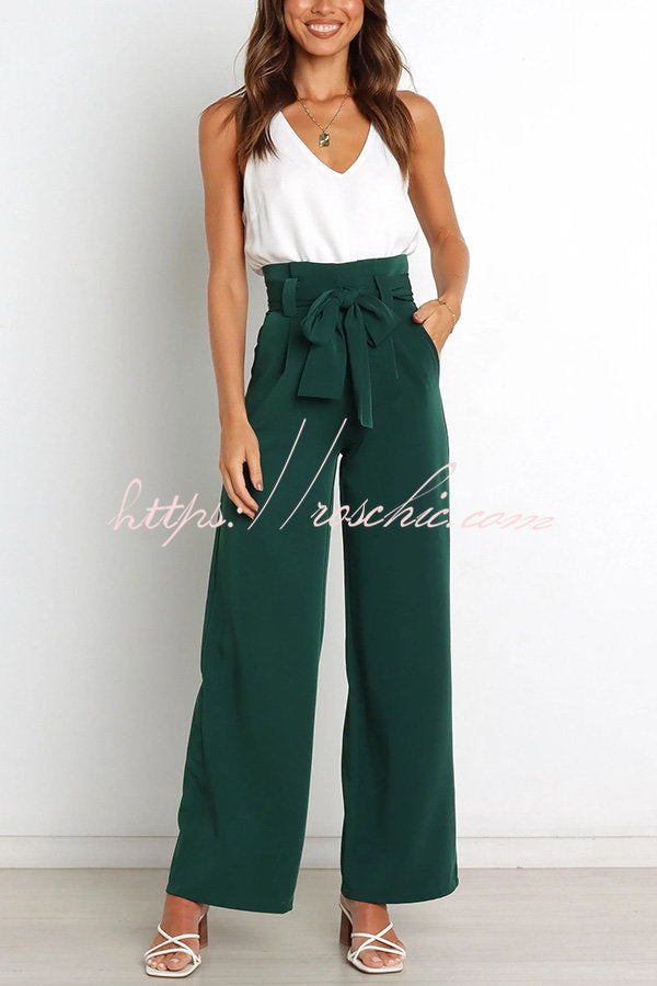 In Vogue Belted Pocketed Wide Leg Pants