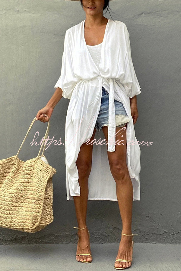 Summertime In Venice Solid Color Kimono Beach Cover-up