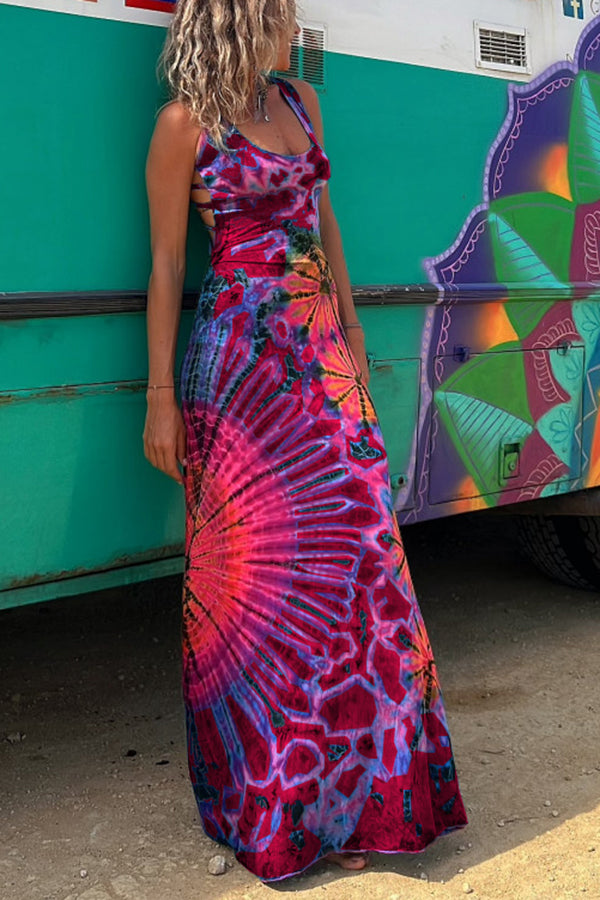 La Bamba Tie-dye Print Back Lace-up Stretch Maxi Dress roschic La Bamba Tie-dye Print Back Lace-up Stretch Maxi Dress roschic