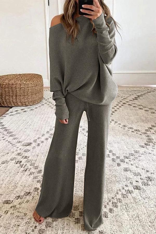 Pure Color Round Neck Long Sleeve Casual Two-piece Suit