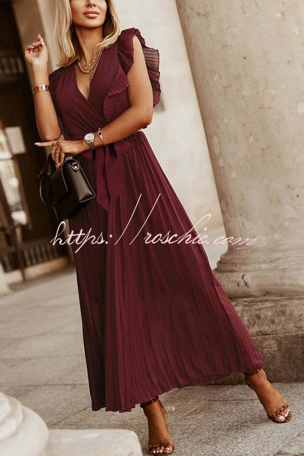 Lost Soul V Neck Pleated Maxi Dress