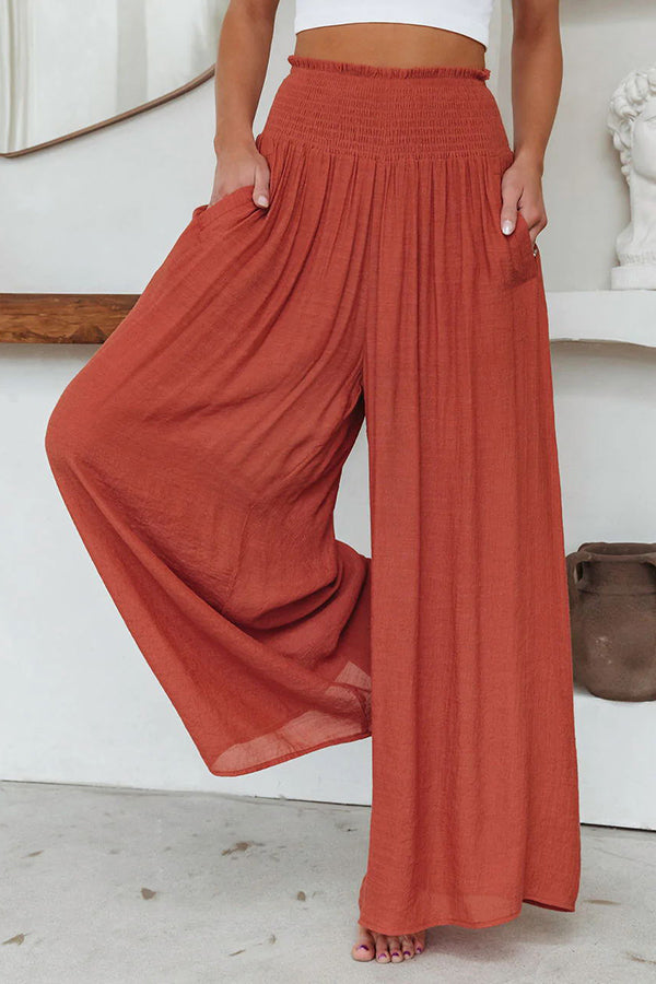 Travel Halfway Smocked Pocketed Wide Leg Pants