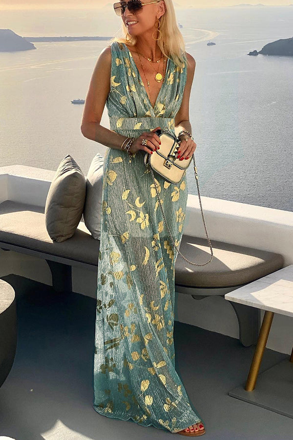 Golden Sunset Sequin Stories V-neck Maxi Dress