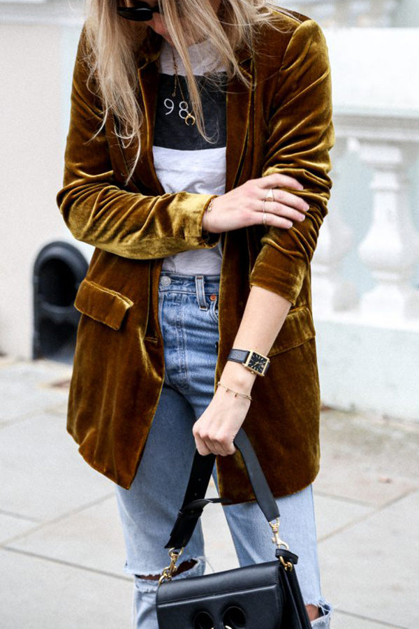 Eye Catching Street Style Velvet Blazer