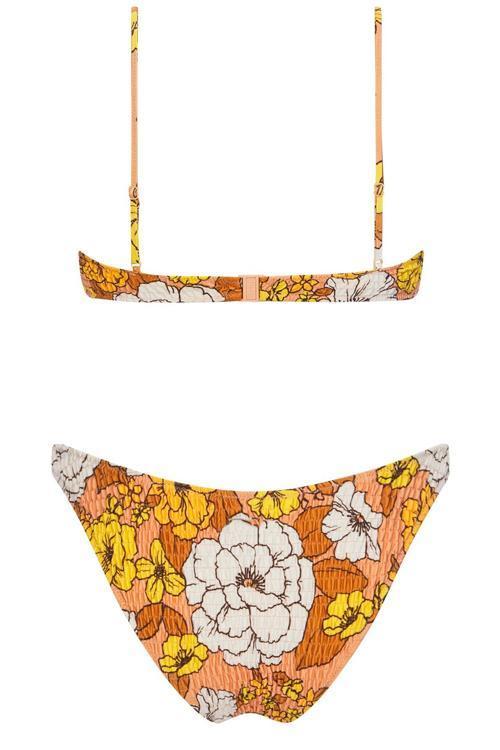 Sweet Pleated Floral Strap Bikini