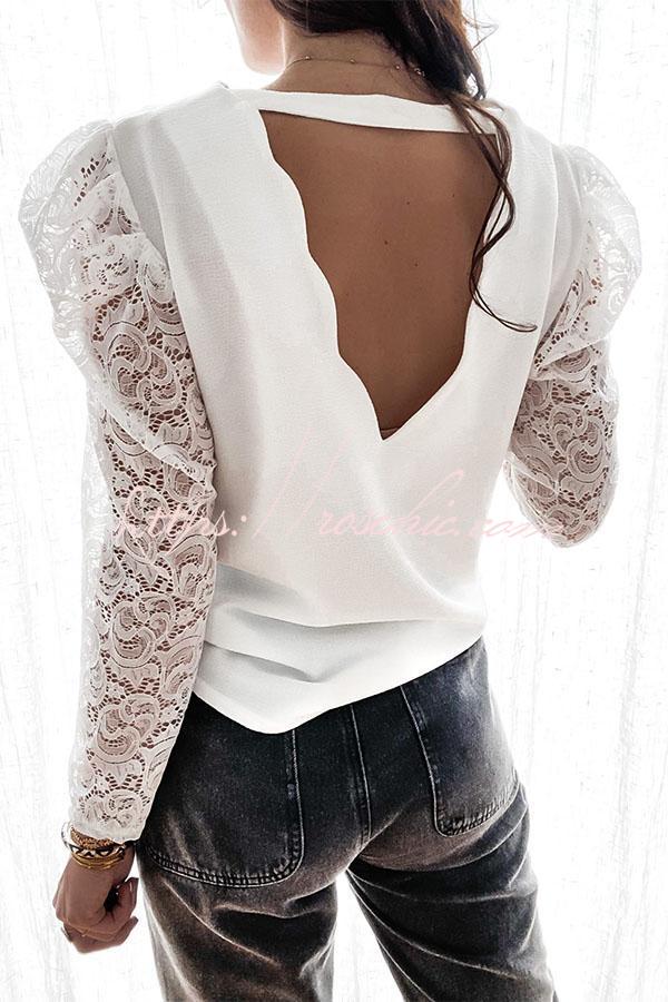 All The Romance Lace Sleeve Petal Neck Blouse