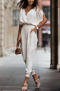 Wonderful Ideas Ruffle Cold Shoulder Jumpsuit