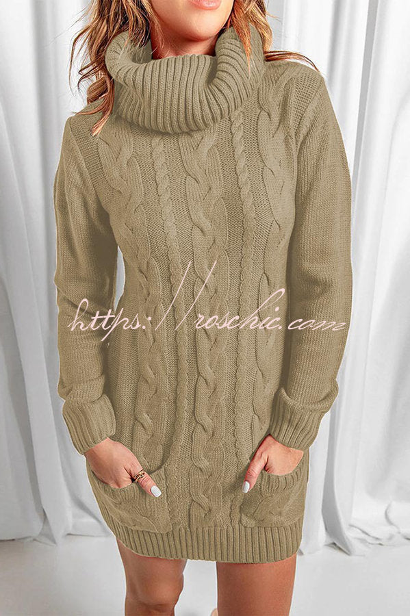 Relax More Cable Pocketed Knit Mini Dress