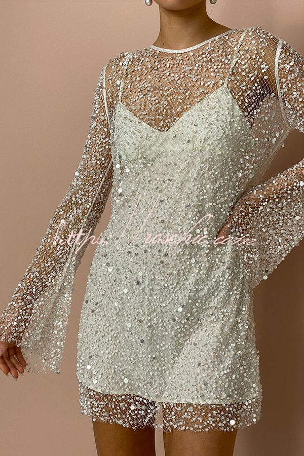 Sparkle and Shine Sequins and Pearls Fabric Mini Dress with Separate Slip