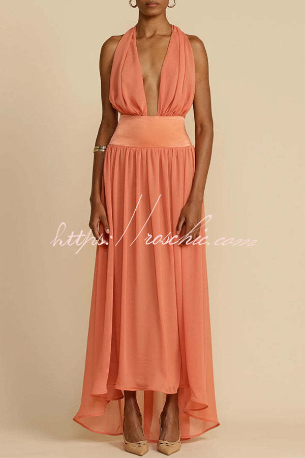 Femininity and Elegance Tulle Halter Neck Backless Maxi Dress