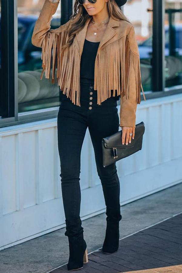 All Night Cropped Fringe Faux Suede Jacket