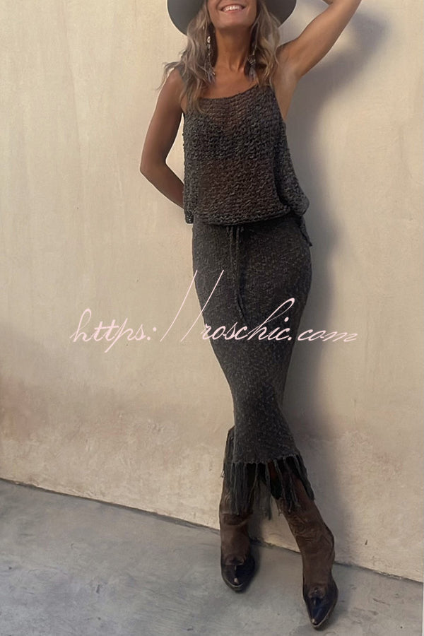 Roman Holiday Crochet Fringe Tank Skirt Suits