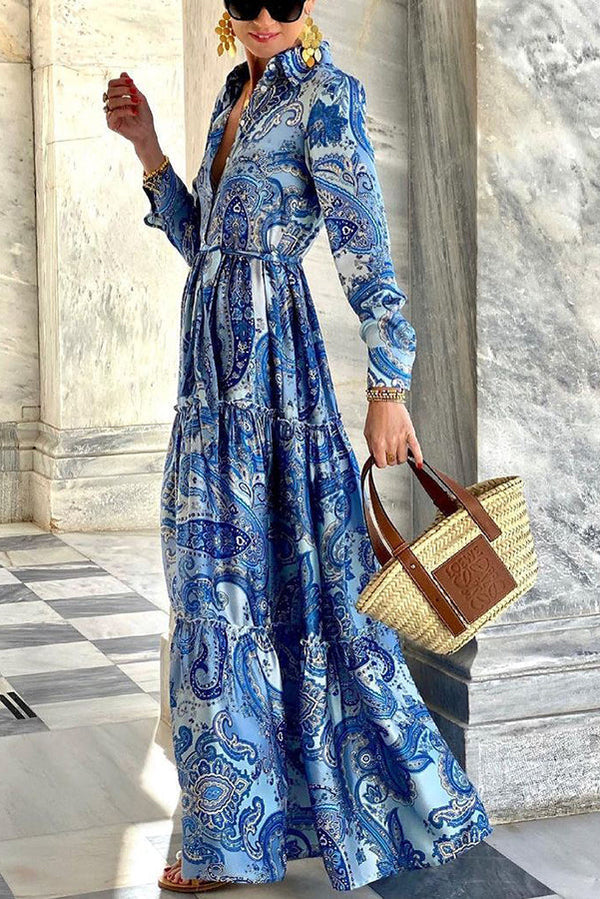 Gracefully Yours Paisley Floral Shirt Maxi Dress