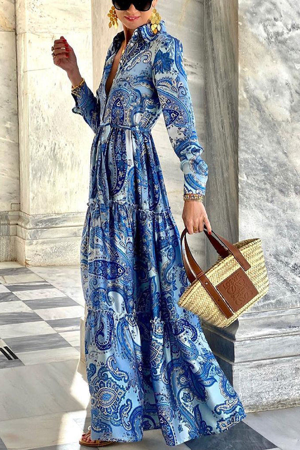 Gracefully Yours Paisley Floral Shirt Maxi Dress