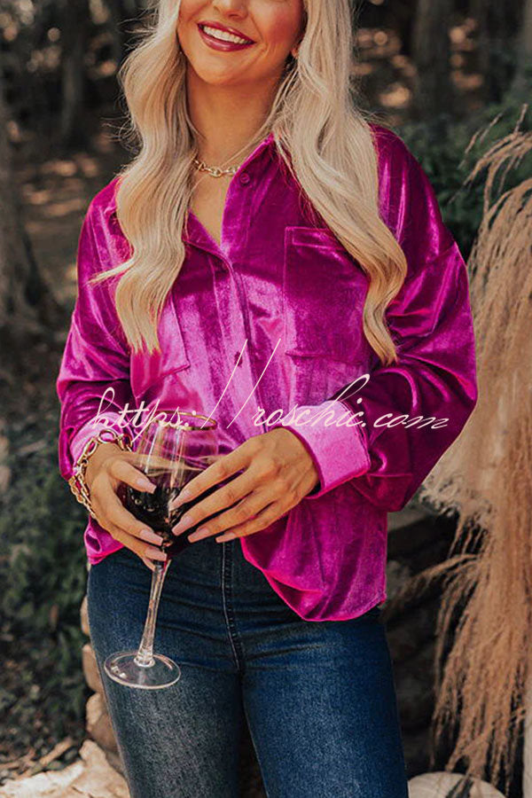 Holiday Happiness Velvet Pocket Button Up Top