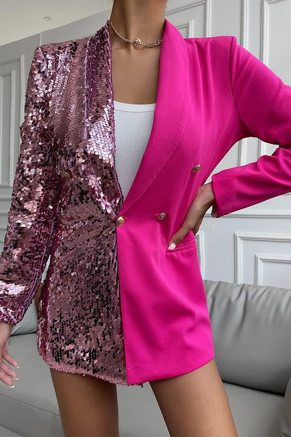 Malibu Queen Colorblock Sequin Blazer Dress