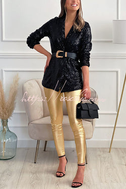 Disco Shimmer Waxed Leather Effect Pants