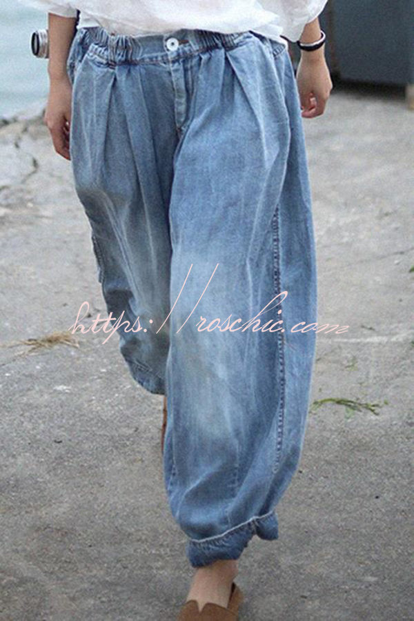 Imelda Vintage Elastic Waist Baggy Lantern Jeans