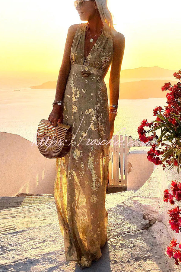 Golden Sunset Sequin Stories V-neck Maxi Dress