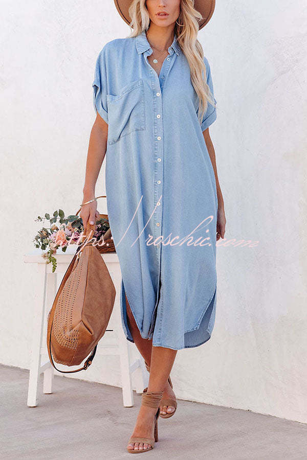 Rita Pocketed Tencel Button Down Midi Dress