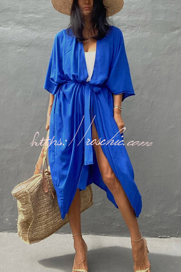 Summertime In Venice Solid Color Kimono Beach Cover-up