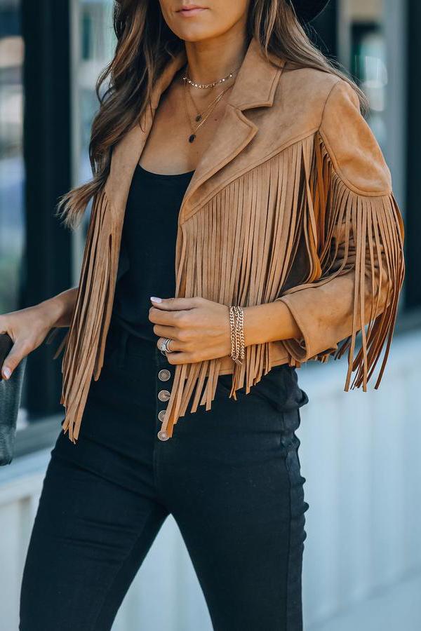 All Night Cropped Fringe Faux Suede Jacket