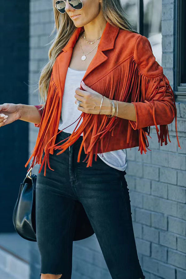 All Night Cropped Fringe Faux Suede Jacket