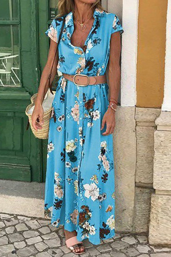 Foxy Lady Floral Shirt Midi Dress ��belt Included��