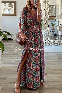 Bohemian Ways Batwing Sleeve Slit Maxi Dress