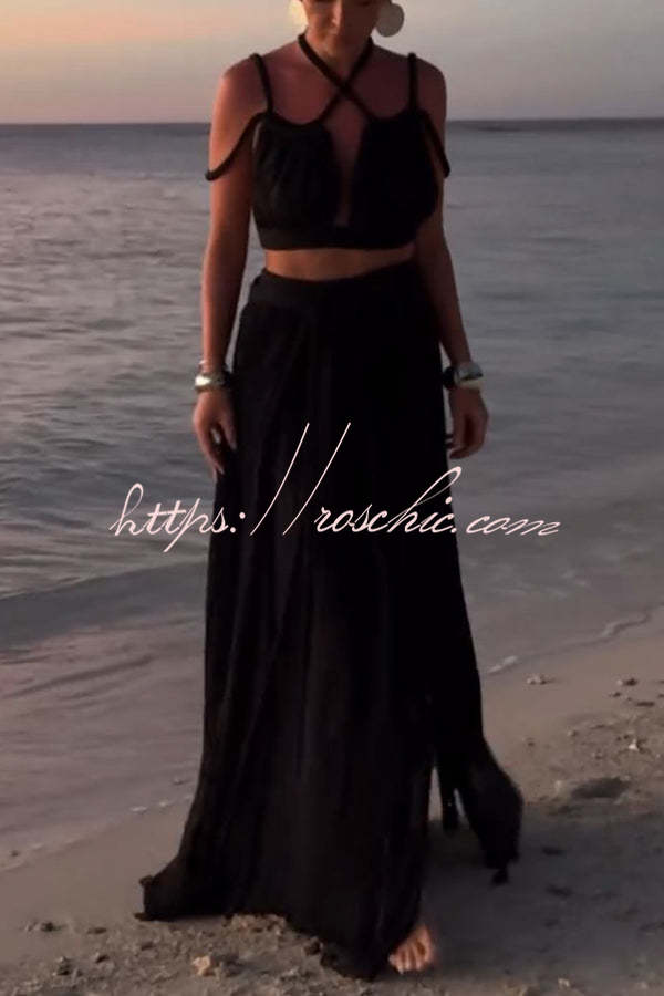 Aphrodite Draped Braids Crop Tank and Wrap Slit Maxi Skirt Set