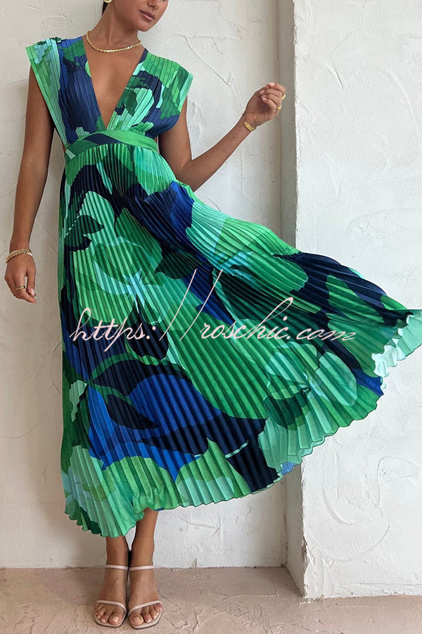 Lifetime of Love Capri Print Umbrella Pleated Maxi Dress