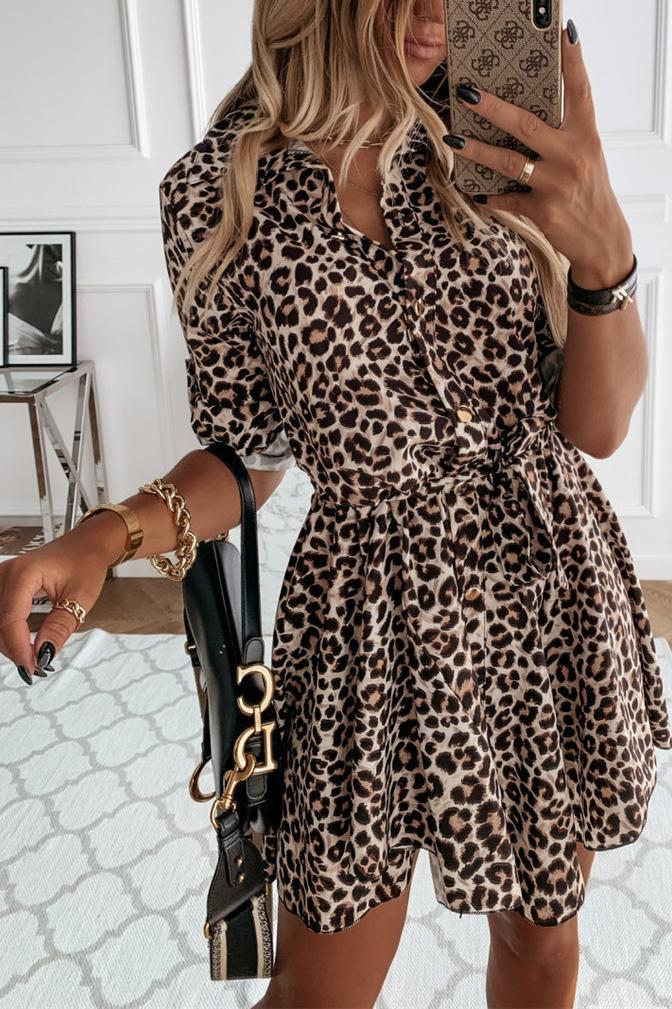 Casual Printed Shirt Mini Dress