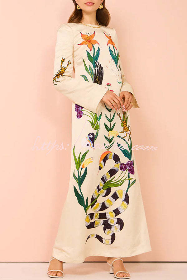 Modern Sophisticated Feel Satin Unique Print Backless Maxi Dress