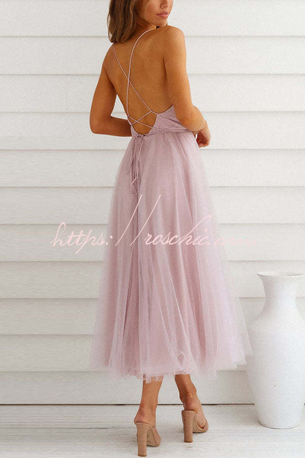 Feeling Romantic V Neck Tulle Midi Dress