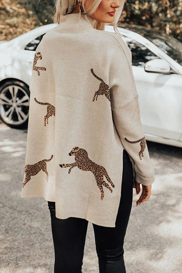 Cozy and Kind Leopard Slit Relaxed Sweatshirt （Buy 3 Get Free Fast Shipping & Extra 20% off Use Code：RS20）