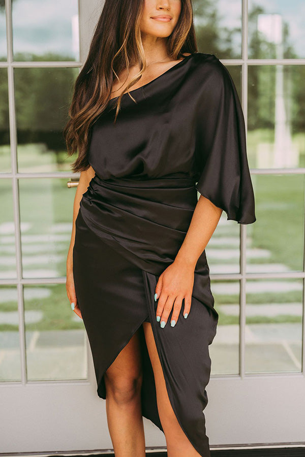 open lace back dress Glam Expectations One Shoulder Satin Drape Dress  roschic