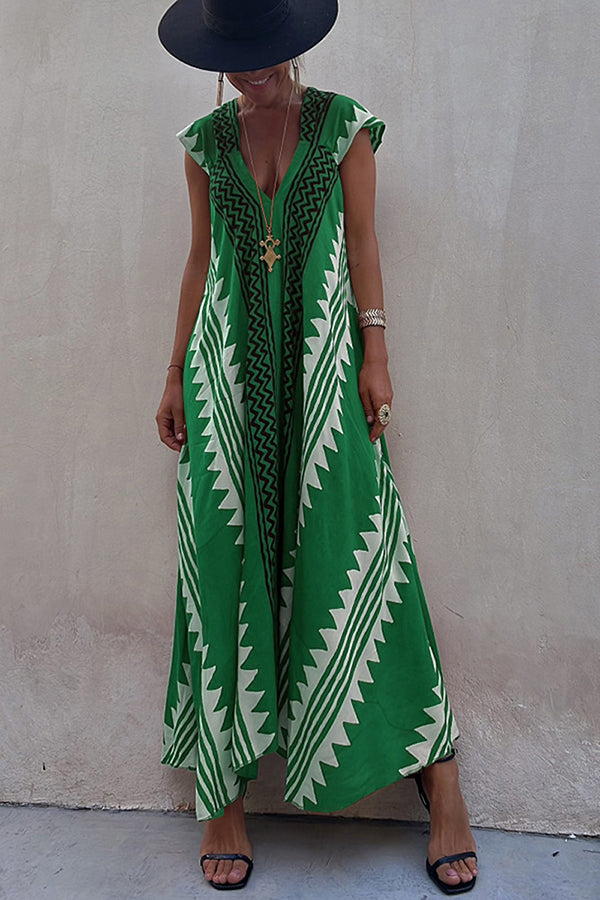 Beach Dates Ethnic Print A line Maxi Dress roschic