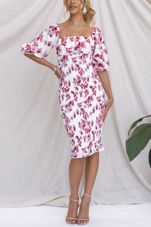 Midnight Beauty Floral Smocked Midi Dress