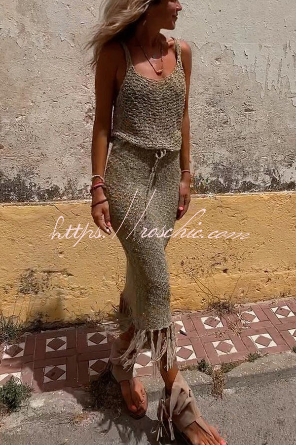 Roman Holiday Crochet Fringe Tank Skirt Suits