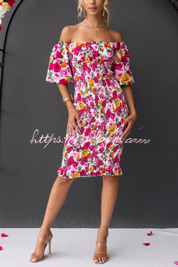 Midnight Beauty Floral Smocked Midi Dress