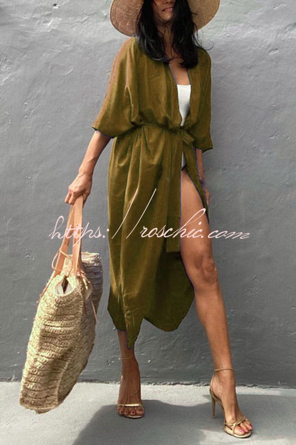 Summertime In Venice Solid Color Kimono Beach Cover-up