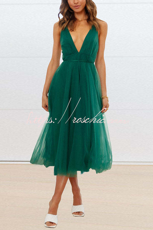 Feeling Romantic V Neck Tulle Midi Dress