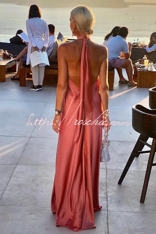 Classy and Fabulous Satin Halter Backless Maxi Dress