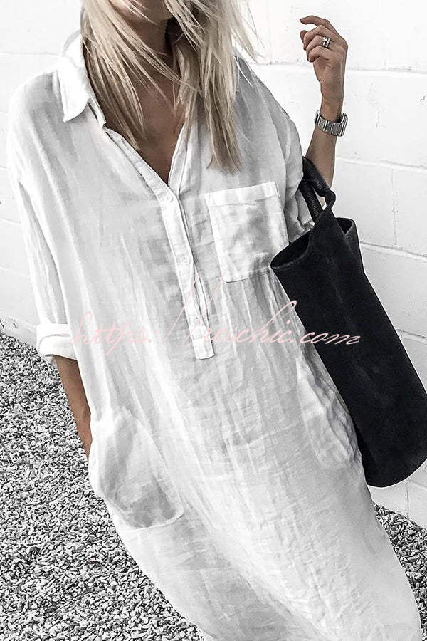 Siren Button Lapel Irregular Hem Shirt Dress